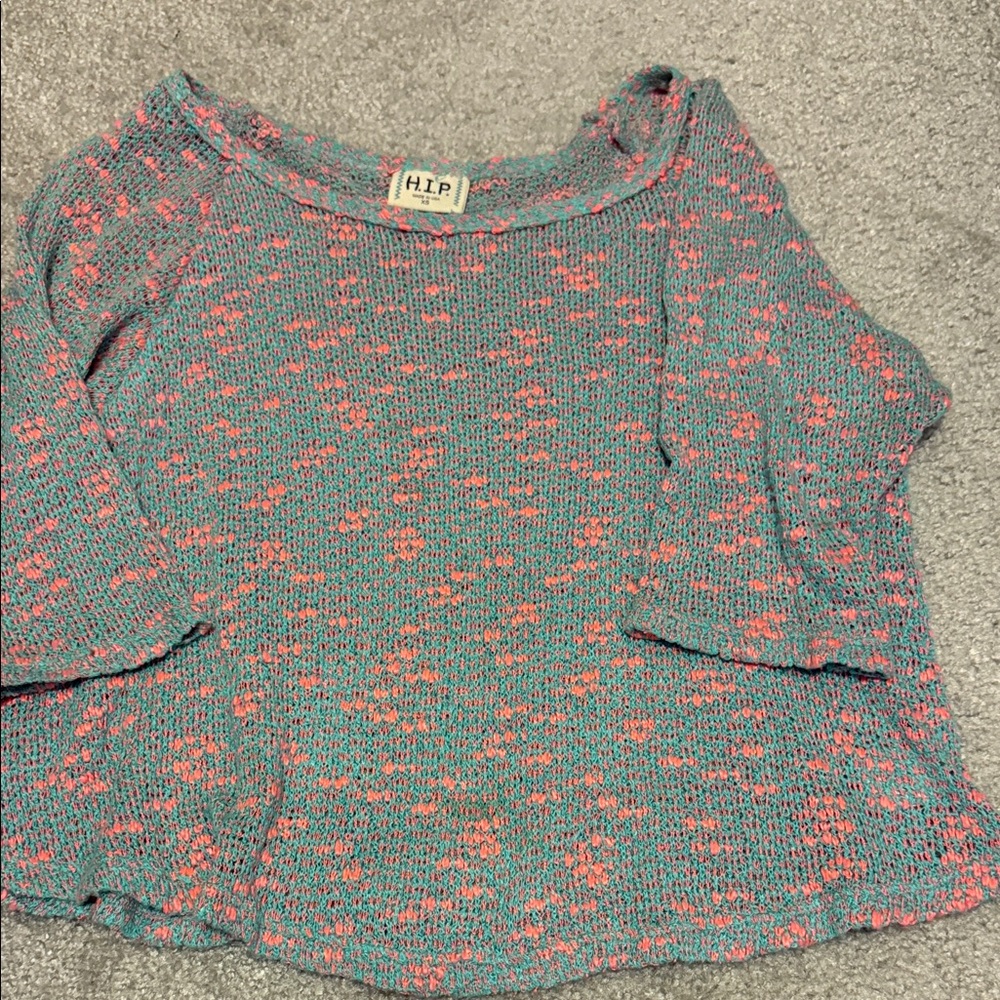 h.i.p. Colorful Knit Sweater in Teal and Coral